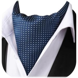 imageHISDERN Ascot Tie Mens Cravat Ties Floral Paisley Polka Dot Jacquard Self Ascots Cravat Scarf Wedding PartyAnavy Blue  White 01