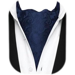 imageHISDERN Ascot Tie Mens Cravat Ties Floral Paisley Polka Dot Jacquard Self Ascots Cravat Scarf Wedding PartyAnavy Blue