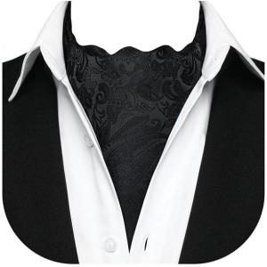 imageHISDERN Ascot Tie Mens Cravat Ties Floral Paisley Polka Dot Jacquard Self Ascots Cravat Scarf Wedding PartyB Black 3