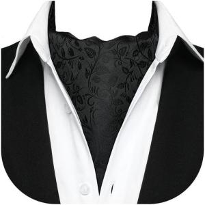imageHISDERN Ascot Tie Mens Cravat Ties Floral Paisley Polka Dot Jacquard Self Ascots Cravat Scarf Wedding PartyBblack2