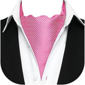 imageHISDERN Ascot Tie Mens Cravat Ties Floral Paisley Polka Dot Jacquard Self Ascots Cravat Scarf Wedding PartyPink