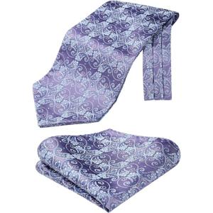 imageHISDERN Ascot Ties for Men Paisley Cravat Tie and Pocket Square Set Floral Mens Ascot Scarf Handkerchief Wedding PartyA04 Light Purple