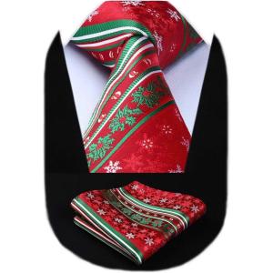 imageHISDERN Christmas Ties for Men Holiday Festival Funny Tie and Pocket Square Set Vacation Xmas Party Necktie HandkerchiefB1 Red  Green  White