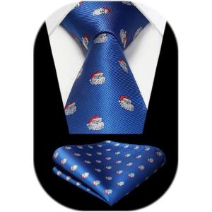 imageHISDERN Christmas Ties for Men Holiday Festival Funny Tie and Pocket Square Set Vacation Xmas Party Necktie HandkerchiefC1 Royal Blue  Snowman