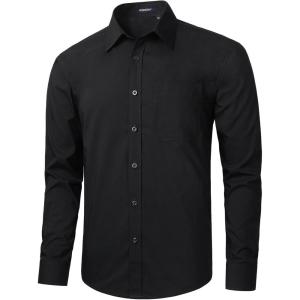 imageHISDERN Mens Business Dress Shirts Long Sleeve Casual Button Down Shirt Formal Inner Collar Contrast Shirt for Men WeddingAll Black