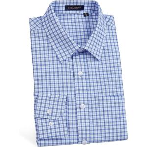 imageHISDERN Mens Casual Dress Shirts Plaid Button Down Shirt Long Sleeve Formal Business Gingham Shirt for MenBlue Gingham