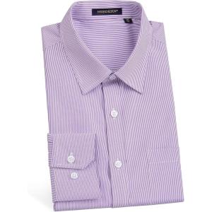imageHISDERN Mens Casual Dress Shirts Plaid Button Down Shirt Long Sleeve Formal Business Gingham Shirt for MenPurple Striped