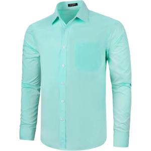 imageHISDERN Mens Dress Shirts Long Sleeve Button Down Shirts for Men Casual Solid Formal Business Regular Fit Shirt with PocketAqua