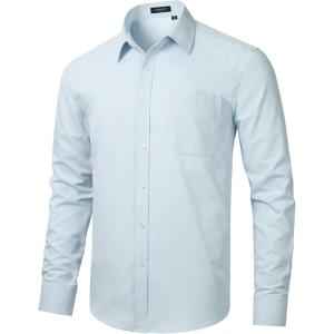 imageHISDERN Mens Dress Shirts Long Sleeve Button Down Shirts for Men Casual Solid Formal Business Regular Fit Shirt with PocketLight Blue