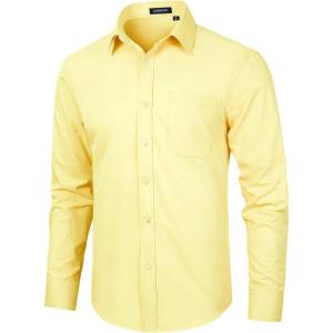 imageHISDERN Mens Dress Shirts Long Sleeve Button Down Shirts for Men Casual Solid Formal Business Regular Fit Shirt with PocketLight Yellow