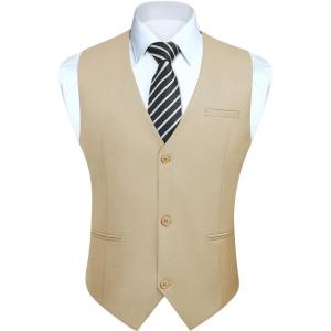 imageHISDERN Mens Suit Vest Business Formal Dress Vests for Men Solid Color Casual Wedding Tuxedo Party WaistcoatA09 Suit Vest Champagne