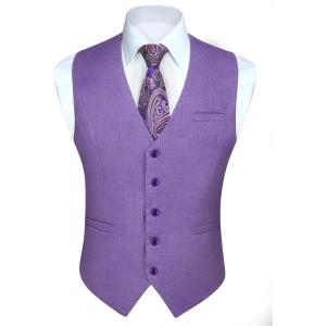 imageHISDERN Mens Suit Vest Plaid Dress Vest for Men Slim Fit Formal Business Waistcoat Tuxedo VNcek Solid Vest for WeddingApurple1