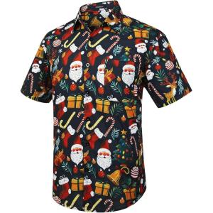 imageHawaiian Shirt for Men Short Sleeve Button Down Shirt Men Casual Summer Tropical Beach Aloha Shirts for Men Hawaii PartyChristmas Black