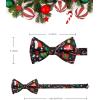 imageHISDERN Christmas Bow Tie and Pocket Square Set Pre Tied Bowties for Men Xmas Festival Woven Bowtie with Handkerchief17black  Red  Green