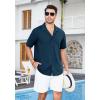 imageHISDERN Mens Casual Button Down Shirt Short Sleeve Cuban Collar Beach Shirts for Men Summer Button Up Guayabera ShirtsCnavy Blue