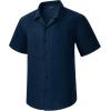 imageHISDERN Mens Casual Button Down Shirt Short Sleeve Cuban Collar Beach Shirts for Men Summer Button Up Guayabera ShirtsCnavy Blue