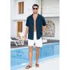 imageHISDERN Mens Casual Button Down Shirt Short Sleeve Cuban Collar Beach Shirts for Men Summer Button Up Guayabera ShirtsCnavy Blue
