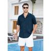 imageHISDERN Mens Casual Button Down Shirt Short Sleeve Cuban Collar Beach Shirts for Men Summer Button Up Guayabera ShirtsCnavy Blue
