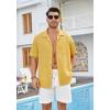imageHISDERN Mens Casual Button Down Shirt Short Sleeve Cuban Collar Beach Shirts for Men Summer Button Up Guayabera ShirtsEyellowGold