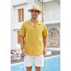 imageHISDERN Mens Casual Button Down Shirt Short Sleeve Cuban Collar Beach Shirts for Men Summer Button Up Guayabera ShirtsEyellowGold