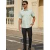 imageHISDERN Mens Dress Shirts Short Sleeve Regular Fit Casual Button Down Shirt Inner Contrast Business Formal Pocket ShirtB1green4no Printed Sleeves