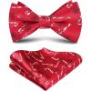 imageHISDERN Christmas Bow Tie and Pocket Square Set Pre Tied Bowties for Men Xmas Festival Woven Bowtie with Handkerchief10red  White  Black