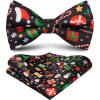 imageHISDERN Christmas Bow Tie and Pocket Square Set Pre Tied Bowties for Men Xmas Festival Woven Bowtie with Handkerchief17black  Red  Green