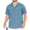 imageHISDERN Mens Casual Button Down Shirt Short Sleeve Cuban Collar Beach Shirts for Men Summer Button Up Guayabera ShirtsCdenim Blue
