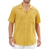 imageHISDERN Mens Casual Button Down Shirt Short Sleeve Cuban Collar Beach Shirts for Men Summer Button Up Guayabera ShirtsEyellowGold