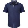 imageHISDERN Mens Dress Shirts Short Sleeve Regular Fit Casual Button Down Shirt Inner Contrast Business Formal Pocket ShirtB1blue2no Printed Sleeves