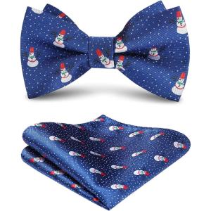 imageHISDERN Christmas Bow Tie and Pocket Square Set Pre Tied Bowties for Men Xmas Festival Woven Bowtie with Handkerchief07blue  White  Red