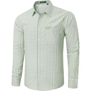imageHISDERN Mens Plaid Button Down Shirt Long Sleeve Dress Shirts for Men Casual Wrinkle Free Regular Fit Work Shirt with PocketDsage Green