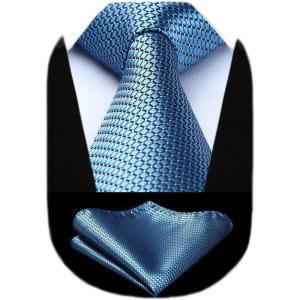 imageHISDERN Mens Ties Plaid Tie and Pocket Square Set Classic Woven Formal Checkered Neckties ampamp Handkerchief Wedding Party053blue