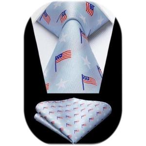 imageHISDERN Mens Ties Plaid Tie and Pocket Square Set Classic Woven Formal Checkered Neckties ampamp Handkerchief Wedding Party053light Blue American Flag