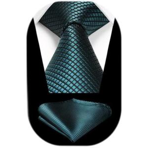 imageHISDERN Mens Ties Plaid Tie and Pocket Square Set Classic Woven Formal Checkered Neckties ampamp Handkerchief Wedding Party0593teal