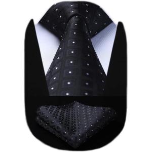 imageHISDERN Mens Ties Plaid Tie and Pocket Square Set Classic Woven Formal Checkered Neckties ampamp Handkerchief Wedding Party072black  White