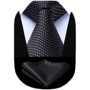 imageHISDERN Mens Ties Plaid Tie and Pocket Square Set Classic Woven Formal Checkered Neckties ampamp Handkerchief Wedding Party075black  White