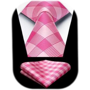 imageHISDERN Mens Ties Plaid Tie and Pocket Square Set Classic Woven Formal Checkered Neckties ampamp Handkerchief Wedding PartyCpink Stripe