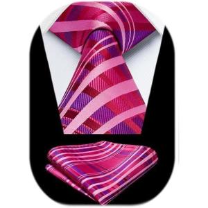 imageHISDERN Mens Ties Plaid Tie and Pocket Square Set Classic Woven Formal Checkered Neckties ampamp Handkerchief Wedding PartyCrose Red