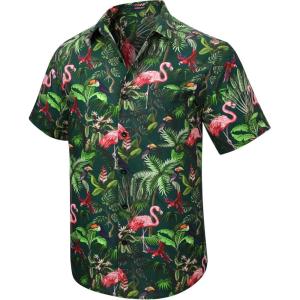 imageMens Hawaiian Shirts Short Sleeve Floral Tropical Aloha Shirt Casual Summer Button Down Holiday Beach Shirt with Pocket26greenPalm LeavesFlamingo