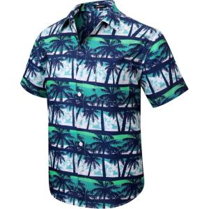 imageMens Hawaiian Shirts Short Sleeve Floral Tropical Aloha Shirt Casual Summer Button Down Holiday Beach Shirt with Pocket27blueBlackPalm