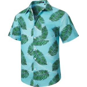 imageMens Hawaiian Shirts Short Sleeve Floral Tropical Aloha Shirt Casual Summer Button Down Holiday Beach Shirt with Pocket28greenPalm Leaves