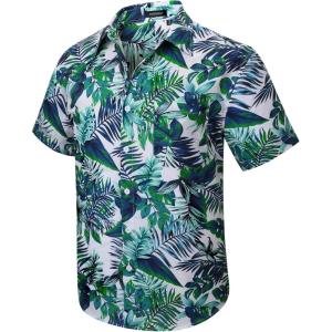 imageMens Hawaiian Shirts Short Sleeve Floral Tropical Aloha Shirt Casual Summer Button Down Holiday Beach Shirt with Pocket30forest GreenLeaves
