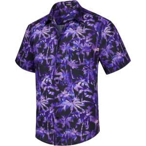 imageMens Hawaiian Shirts Short Sleeve Floral Tropical Aloha Shirt Casual Summer Button Down Holiday Beach Shirt with Pocket31purple