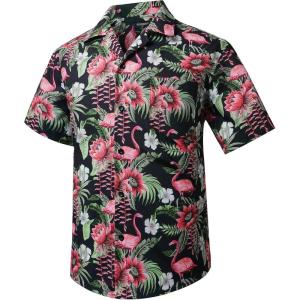 imageMens Hawaiian Shirts Short Sleeve Tropical Aloha Hawaiian Shirts for Men Button Down Casual Summer Beach Shirt01black Pink