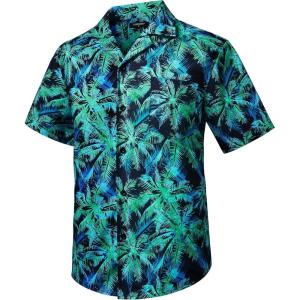 imageMens Hawaiian Shirts Short Sleeve Tropical Aloha Hawaiian Shirts for Men Button Down Casual Summer Beach Shirt02black Green Blue