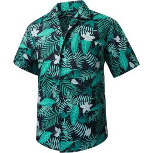 imageMens Hawaiian Shirts Short Sleeve Tropical Aloha Hawaiian Shirts for Men Button Down Casual Summer Beach Shirt03black Green White