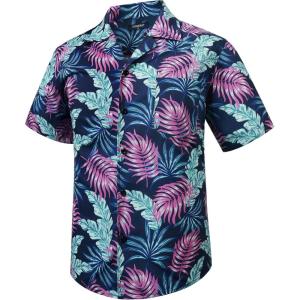 imageMens Hawaiian Shirts Short Sleeve Tropical Aloha Hawaiian Shirts for Men Button Down Casual Summer Beach Shirt04navy Blue Purple