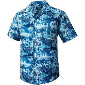 imageMens Hawaiian Shirts Short Sleeve Tropical Aloha Hawaiian Shirts for Men Button Down Casual Summer Beach Shirt05blue