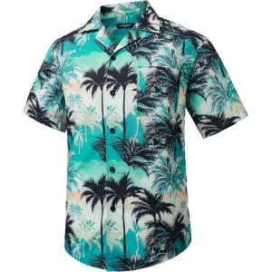 imageMens Hawaiian Shirts Short Sleeve Tropical Aloha Hawaiian Shirts for Men Button Down Casual Summer Beach Shirt06green Blue Black
